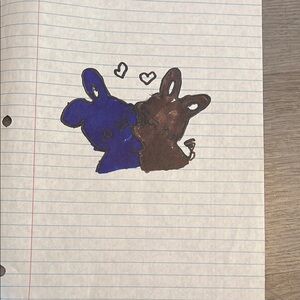 Hand-Drawn Blue and Brown Bunny Art
